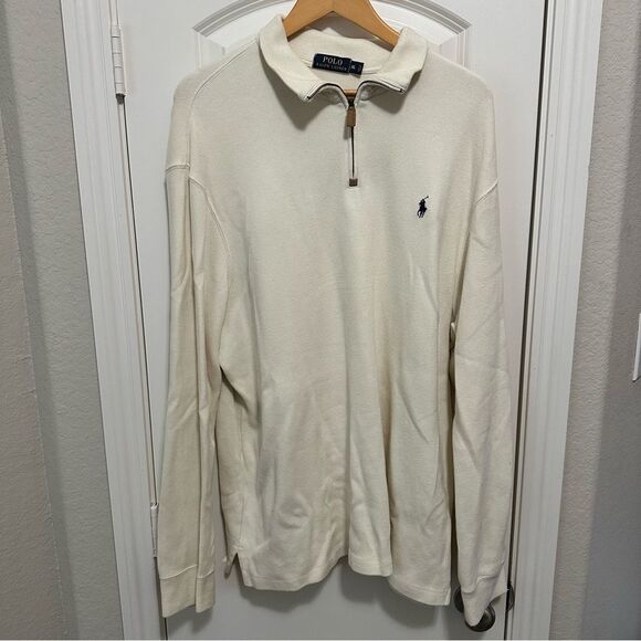 POLO RALPH LAUREN Men's Cotton Quarter Zip Pullover Ivory Size XL - Picture 1 of 4